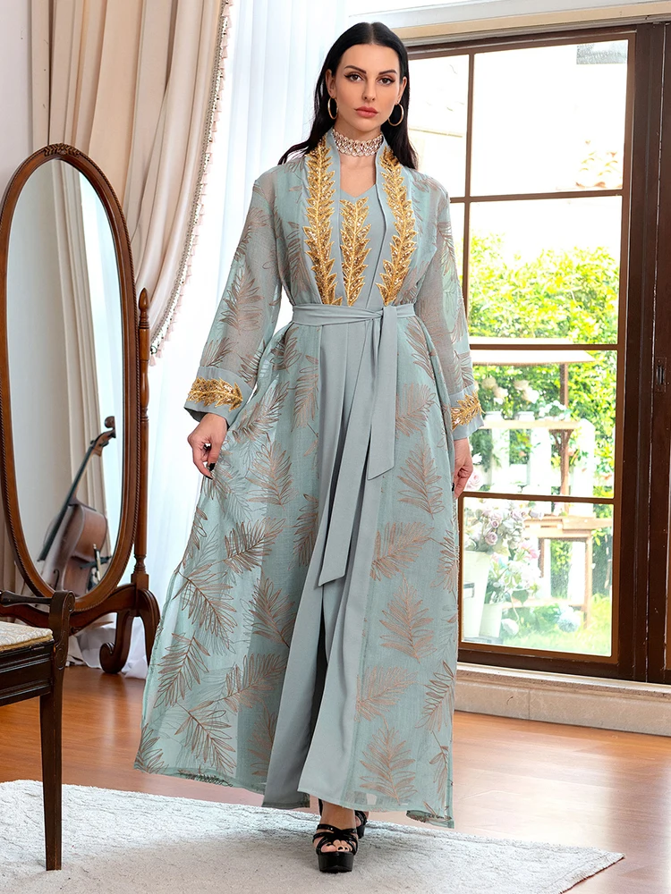 Комплект из 2 предметов с вышивкой и пайетками платьем абайя Средний восток Дубай