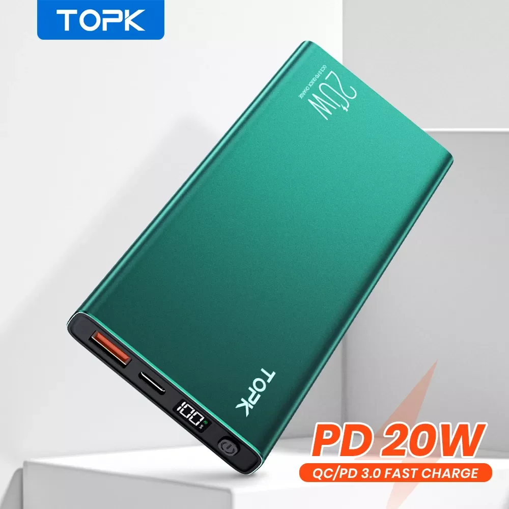 

NEW2023 TOPK I1006P Power Bank 10000mAh Portable Charger LED External Battery PowerBank PD Two-way Fast Charging PoverBank for X