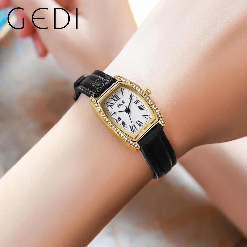 GEDI Fashion Women Watches Leather Strap Retro Roman Dial Waterproof Woman Quartz Wristwatches Casual Dress Ladies Clock 51127