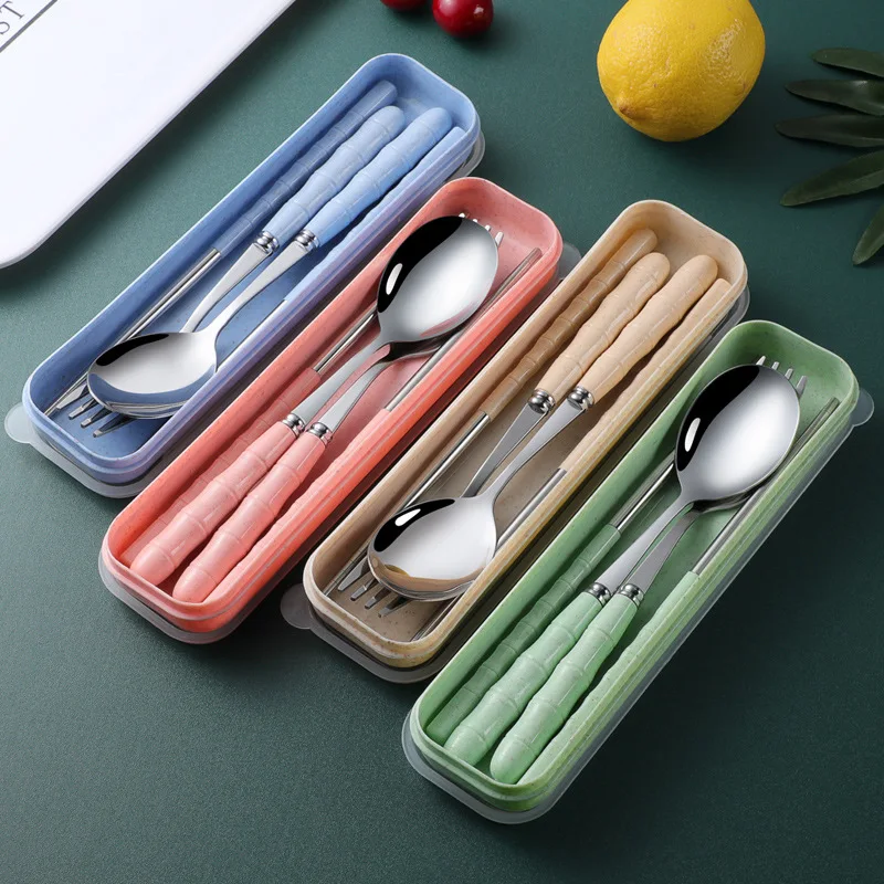 

Outdoor Reusable Practical Transparent Cover Wheat Straw Slot Design Cutlery School Tableware Box Set With Storage Bag Travel