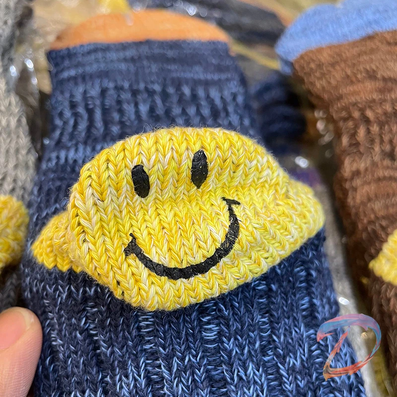 Men's Women's KAPITAL Knitted Socks High Street Fashion Thick Thread Smiley High Tube Socks KAPITAL Cotton Socks