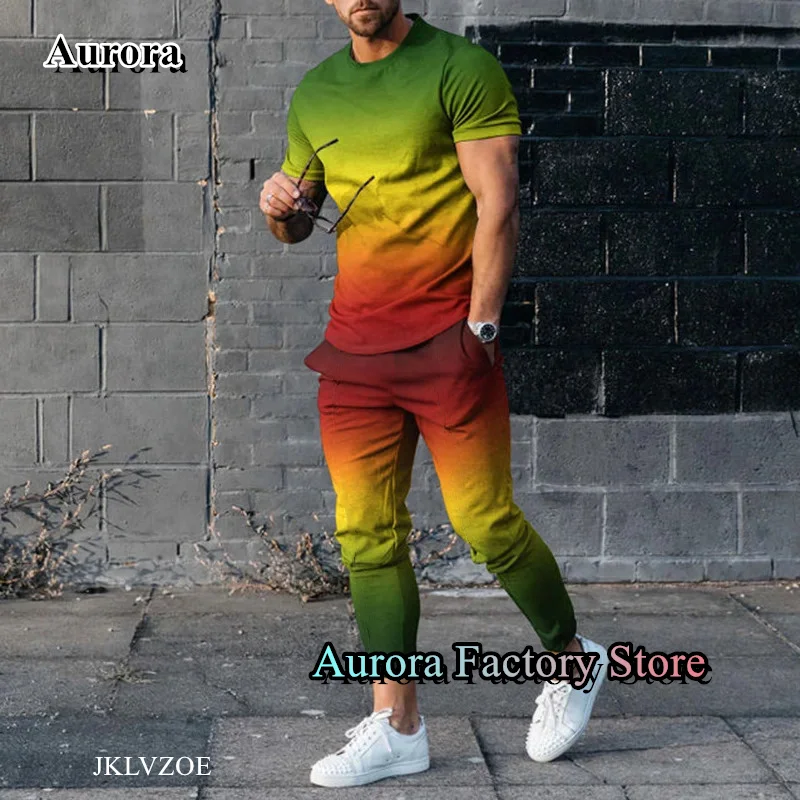 Summer Men Solid Color Tracksuit 2 Pieces T-Shirt Trousers Set Casual Jogging Suit Fashion Outfit Male Oversized Streetwear