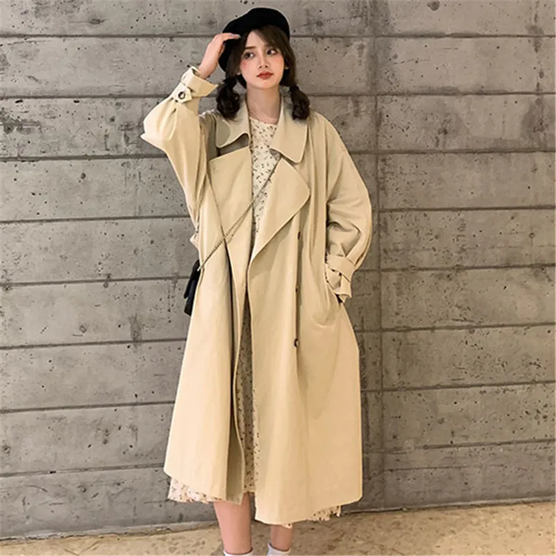 

Spring New Khaki Trench Coat Women 2022 Autumn Casual Windbreaker Female Long Double Breasted Overcoat Loose Ladies Clothes G882