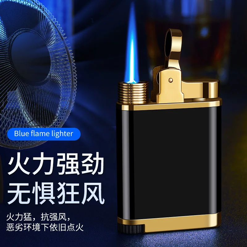 

New inflatable lighter net red metal cigar blue flame straight-through lighter creative lighter different lighter openl gift