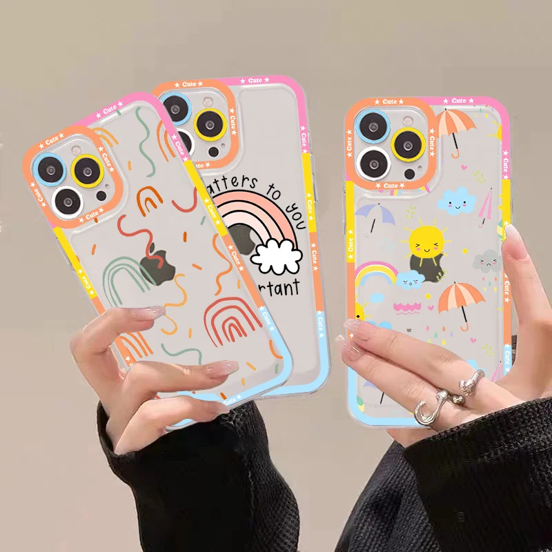 

Rainbow Illustration Phone Case For IPhone 14 13 12 11 Pro Max Mini X Xs XR 6 7 8 Plus SE 2020 Transparent Case