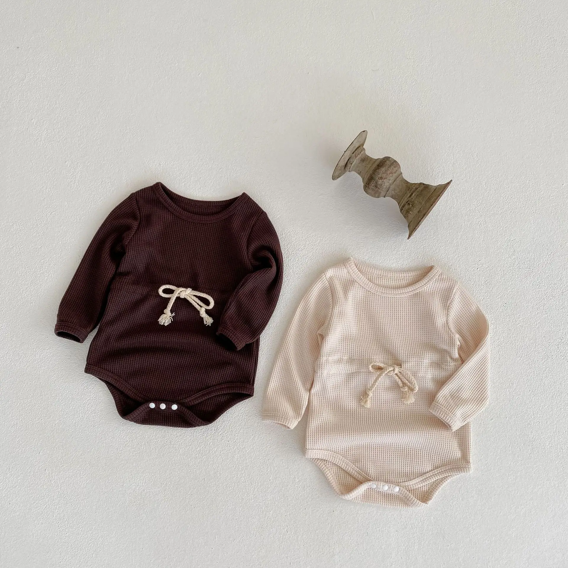 2022 New Baby Long Sleeve Bodysuit Autumn Newborn Cotton Waffle Clothes Boys Girls Infant Casual Jumpsuit Solid Baby Onesie
