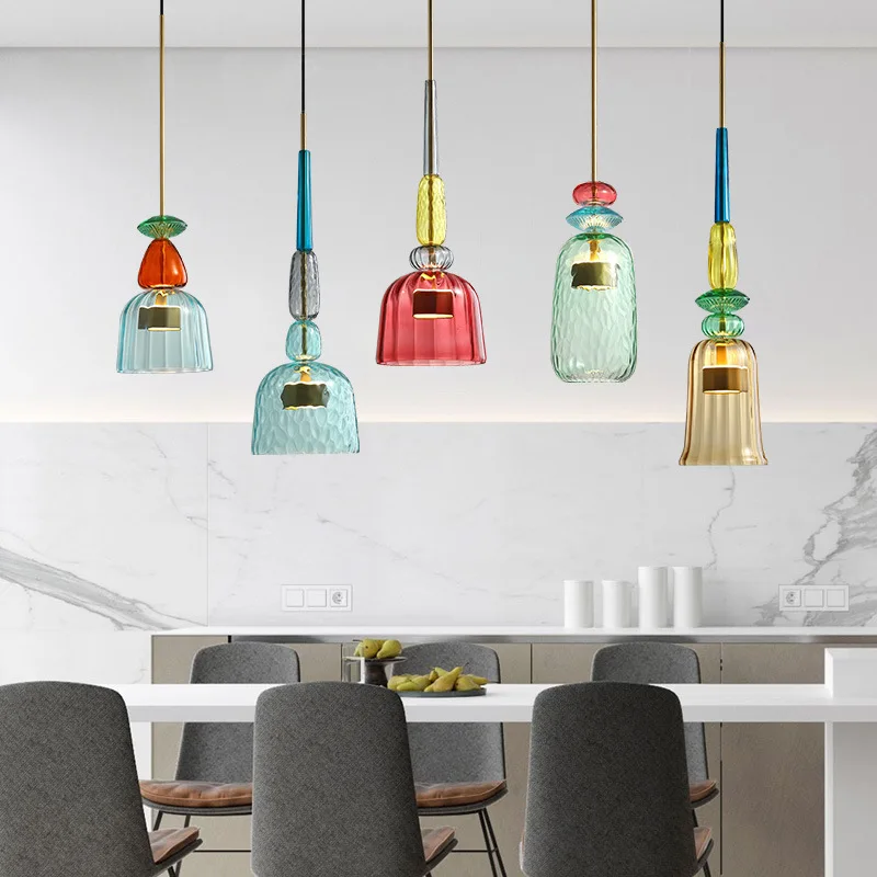 

Nordic Colorful LED Pendant Lights Home Decoration Living Room Bedroom Dinning Lamp Indoor Glass Hanging Lamp Lighting Fixtures