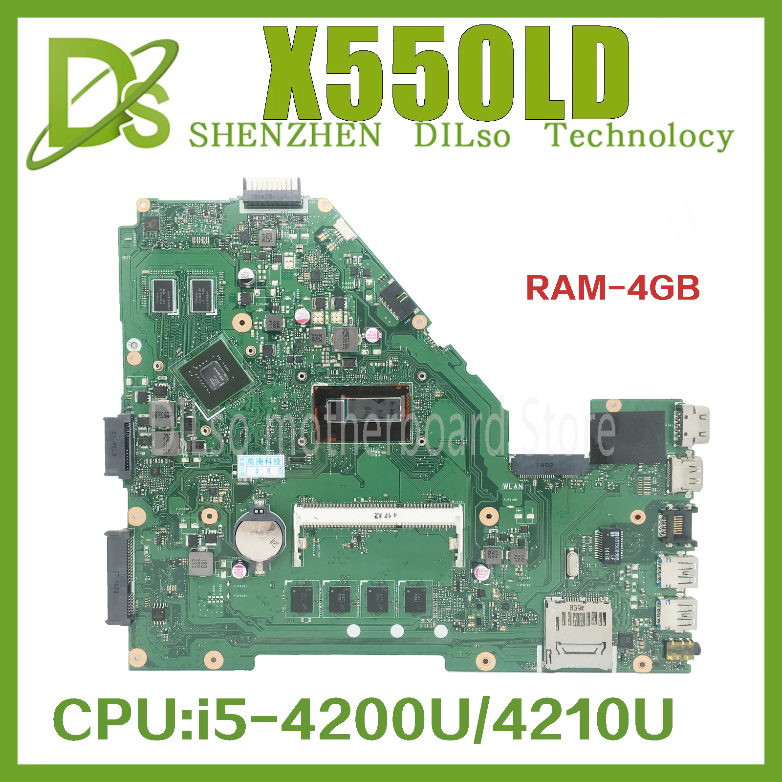 

KEFU X550LD Laptop Motherboard For ASUS VivoBook X550L X550LC A550L Y581L W518L X550LN Mainboard W/4G-RAM I5-4200U 100% Test OK