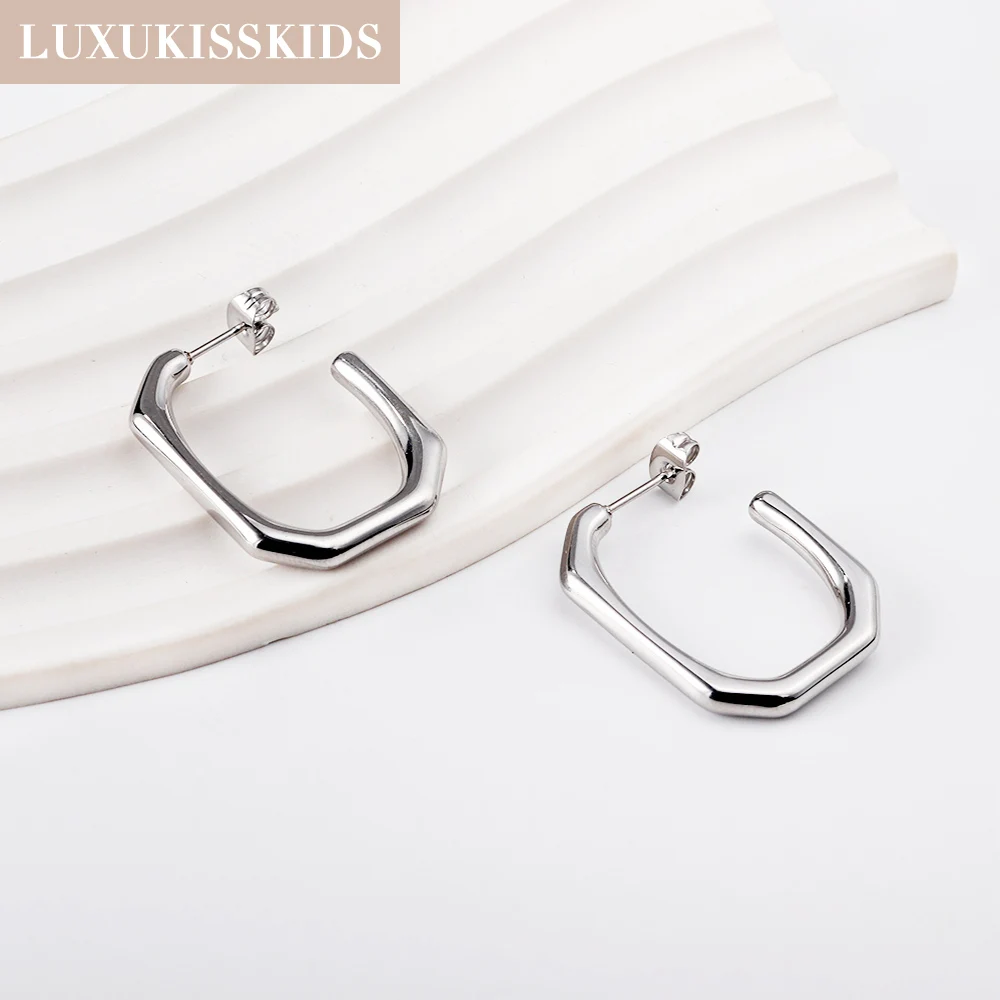 

LUXUKISSKIDS Stainless Steel Smooth Mental Hoop Earrings Antiallergic Classic Round Ears Clips Fashion Accessories For Women/Men