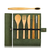 biodegradable nature bamboo utensils cutlery set outdoor portable utensils with bamboo spoon fork knife toothbrush chopstick