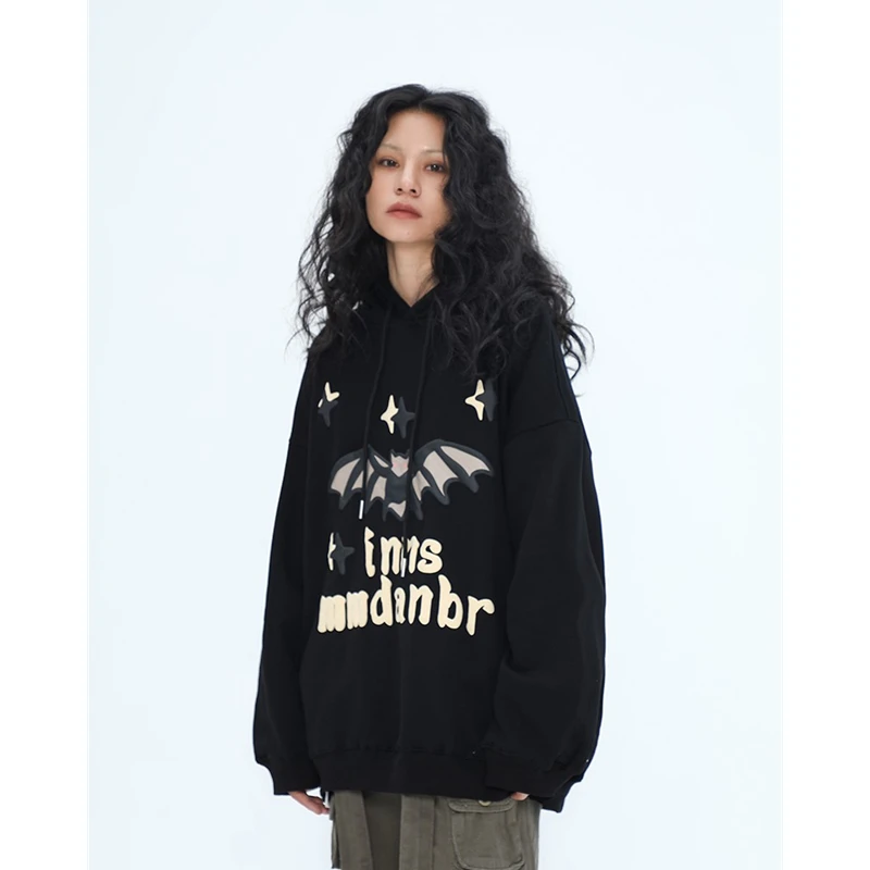 

Женская Черная толстовка с капюшоном и надписью, модная винтажная Толстовка Оверсайз в стиле хип-хоп для отдыха, Зимние Топы с длинным рукав...