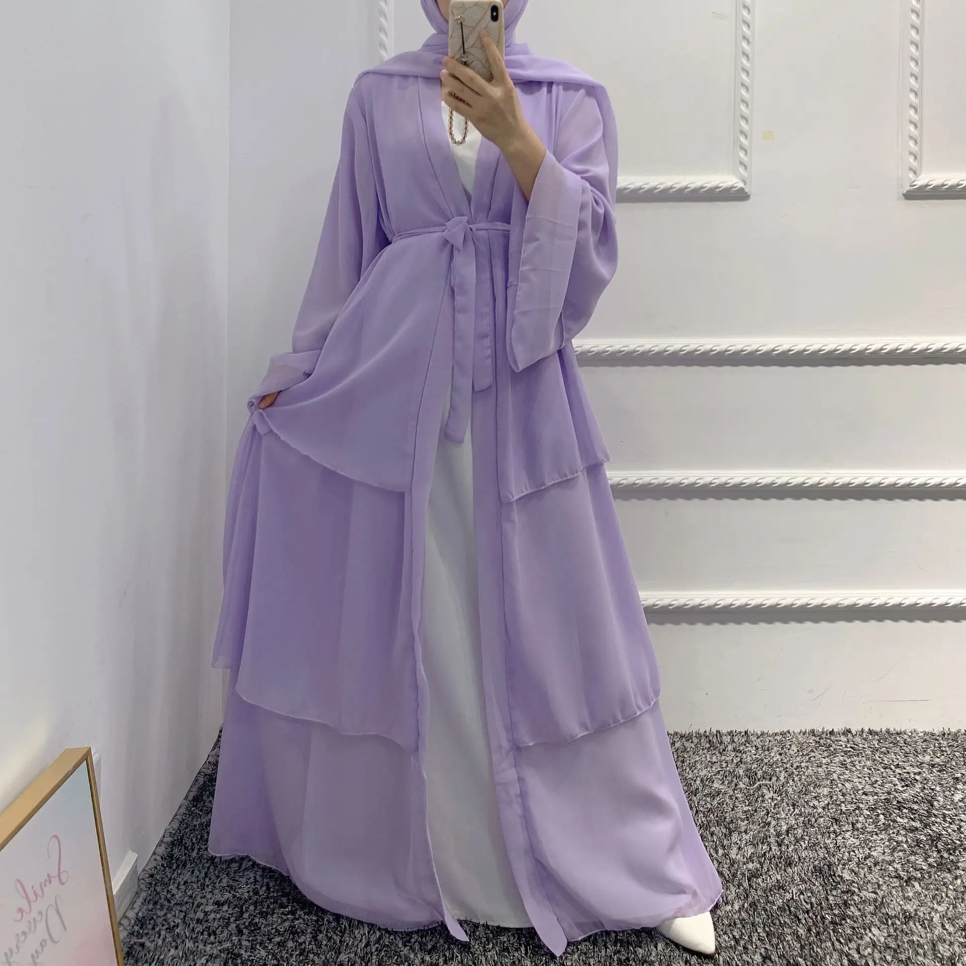 Chiffon Open Abaya Caftan Marocain Hijab Muslim Cardigan Abayas Dresses For Women Dubai Turkey Kaftan Casual Robe Kimono Femme