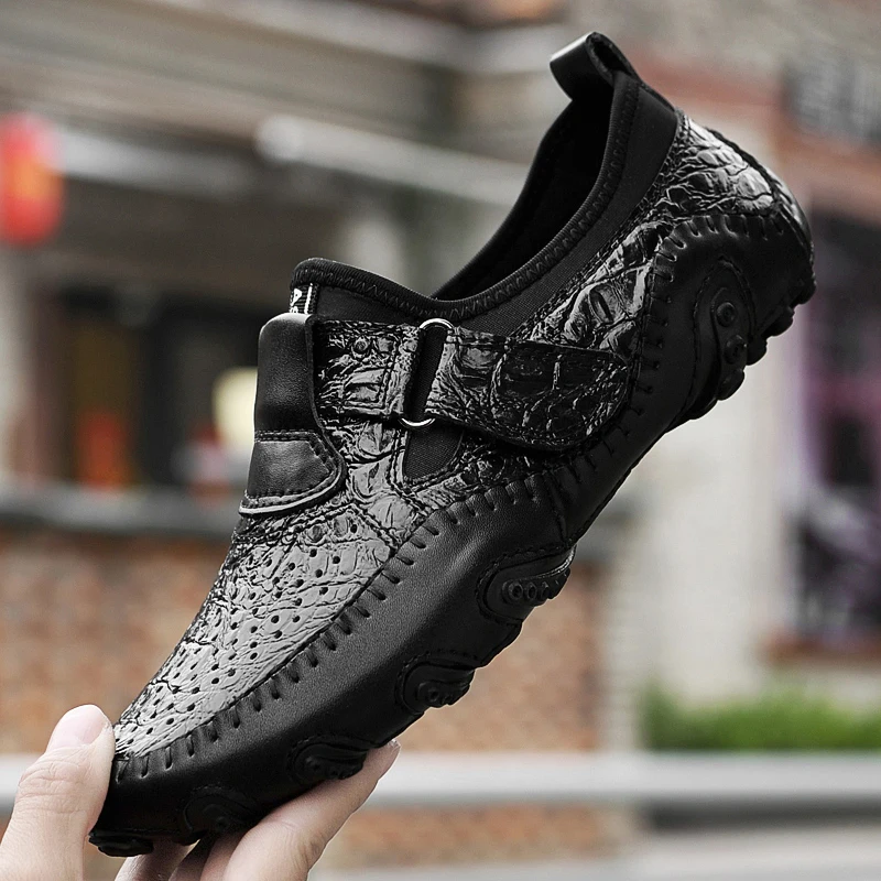 

Classic Leather Men's Shoes Black Sneakers Men Casual Summer Shoes Brand Mens Loafers Breathable Slip on Driving Shoes Big Size