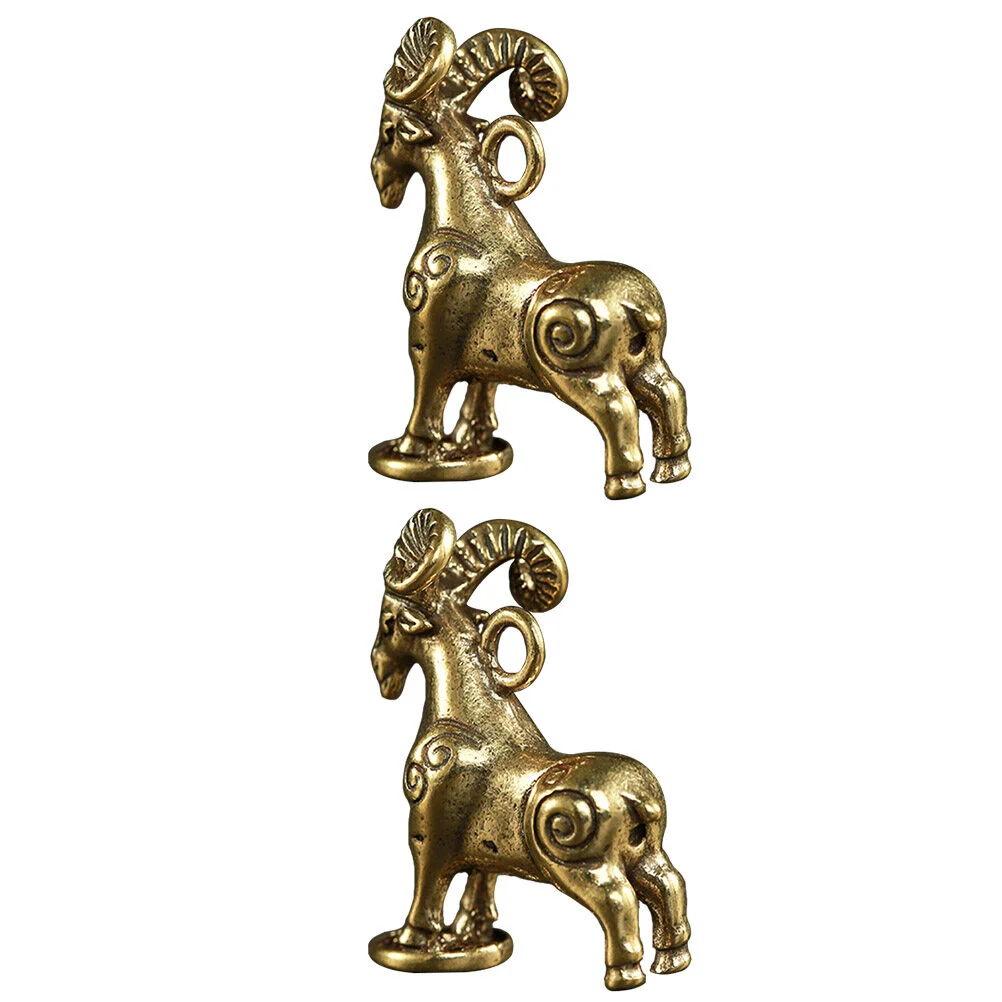 2 Pcs Lamb Decorative Ornaments Sheep Desktop Small Brass Pendant Mini Animals Exquisite Pendants Hanging Beads Jewelry