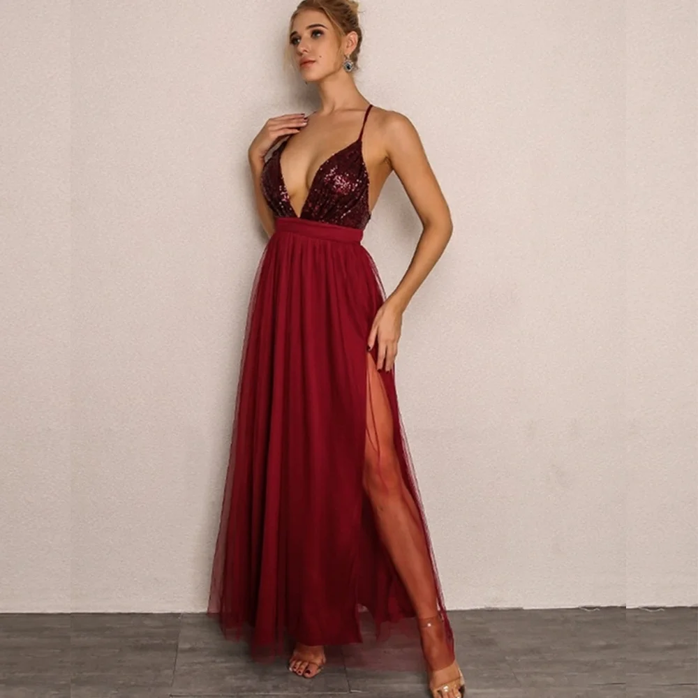 

#9631 Summer High Waist Dresses For Women Plus Size Sleeveless Slim Sexy Dresses Ladies Side Split Backless Clothes Black Red