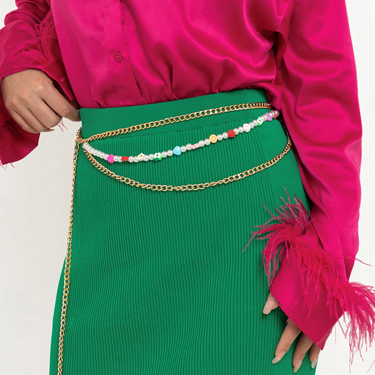 

Women's Body Chain Jewelry Waist Chain Sexy Tassel U-shaped Soft Pottery Fruit Beads Street Shot Hollow Out Chain Body Chain