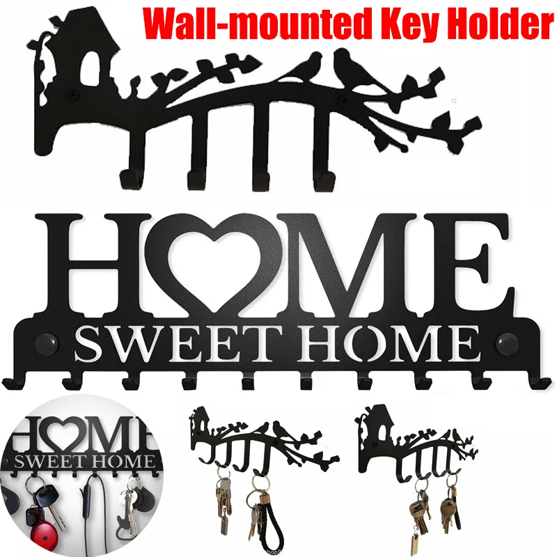 

Wall-mounted Key Holder Sweet Home Keys Organizer Rack Wall Door Hanger Hook Storage Rack for Coat Hat Clothes Key
