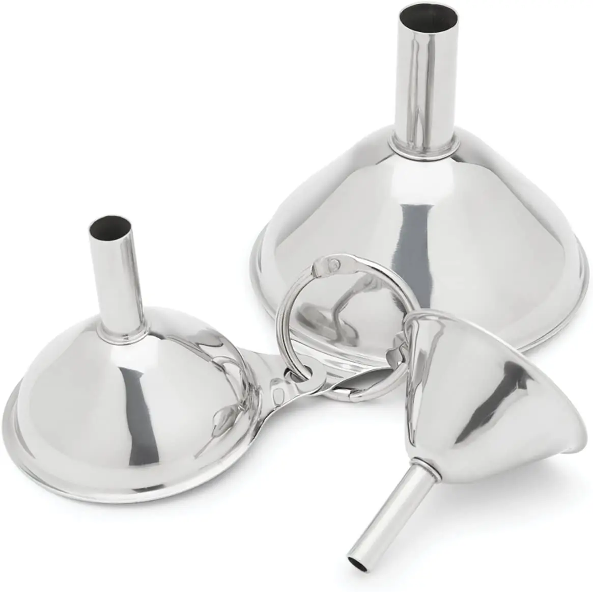 

3 Piece Stainless Steel Funnel Set, 3 Sizes, Metallic