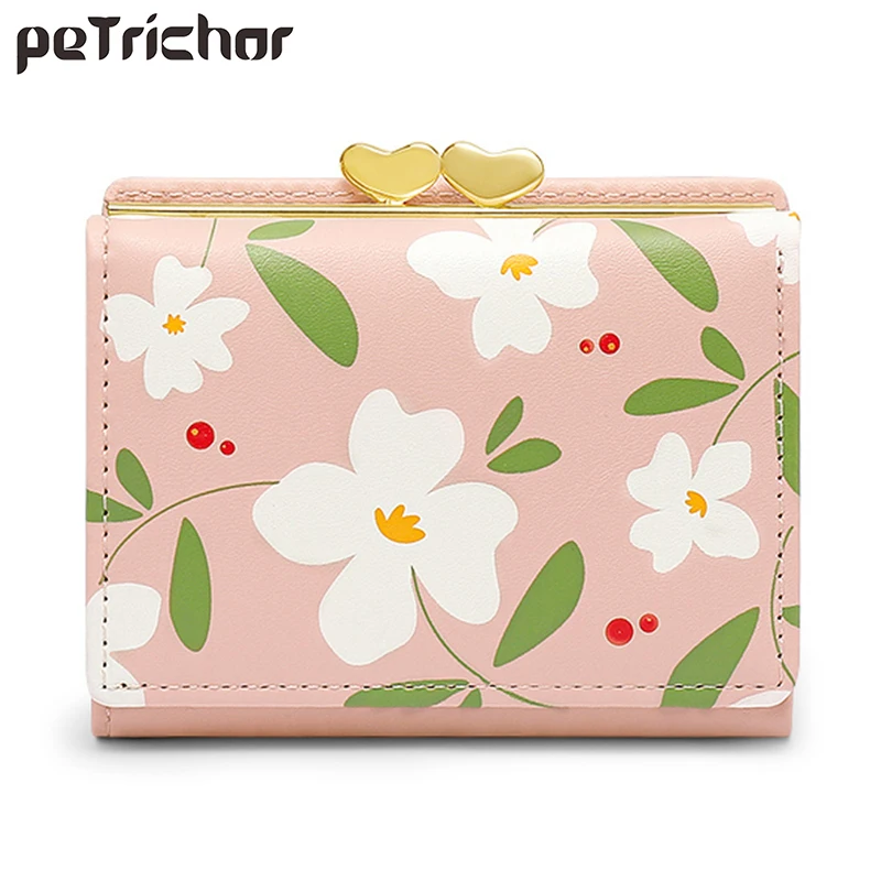 

Flower Printed Wallet for Women PU Leather Ladies Clip Coin Purse Trend Design Brand Card Holder Woman Small Wallet Cute Cartera