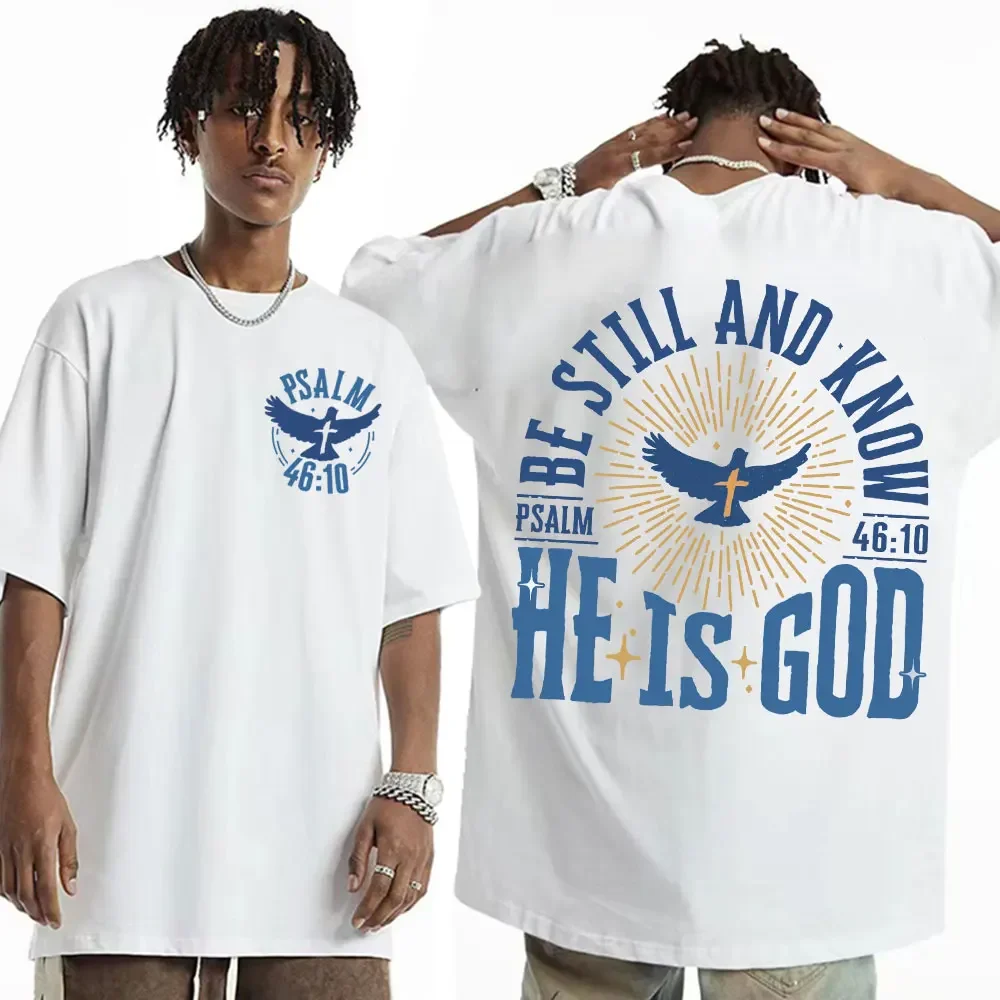 Be Still and Know He Is God Графическая футболка Мужская Библия Христианская одежда Ретро