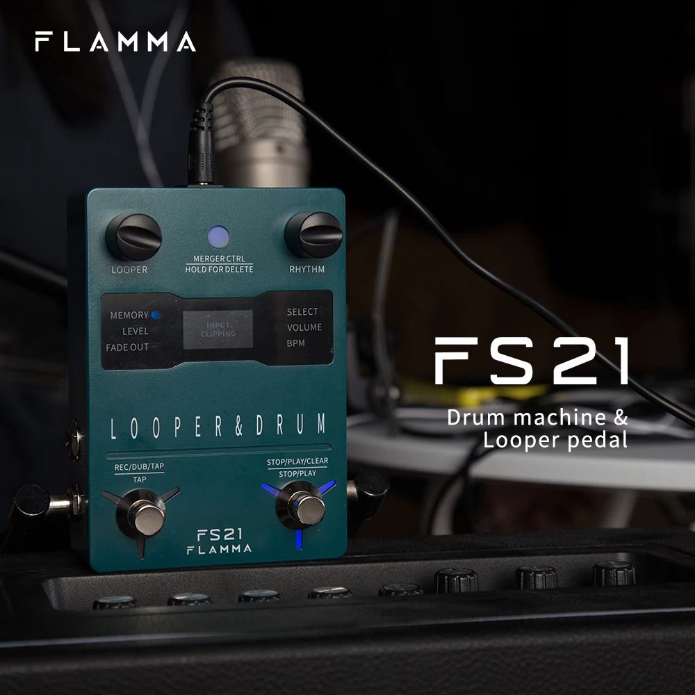 

FLAMMA FS21 Drum Machine Looper Guitar Effcts Pedal 160 Minutes Looper 100 Drum Grooves Support Software Editing with LED Screen