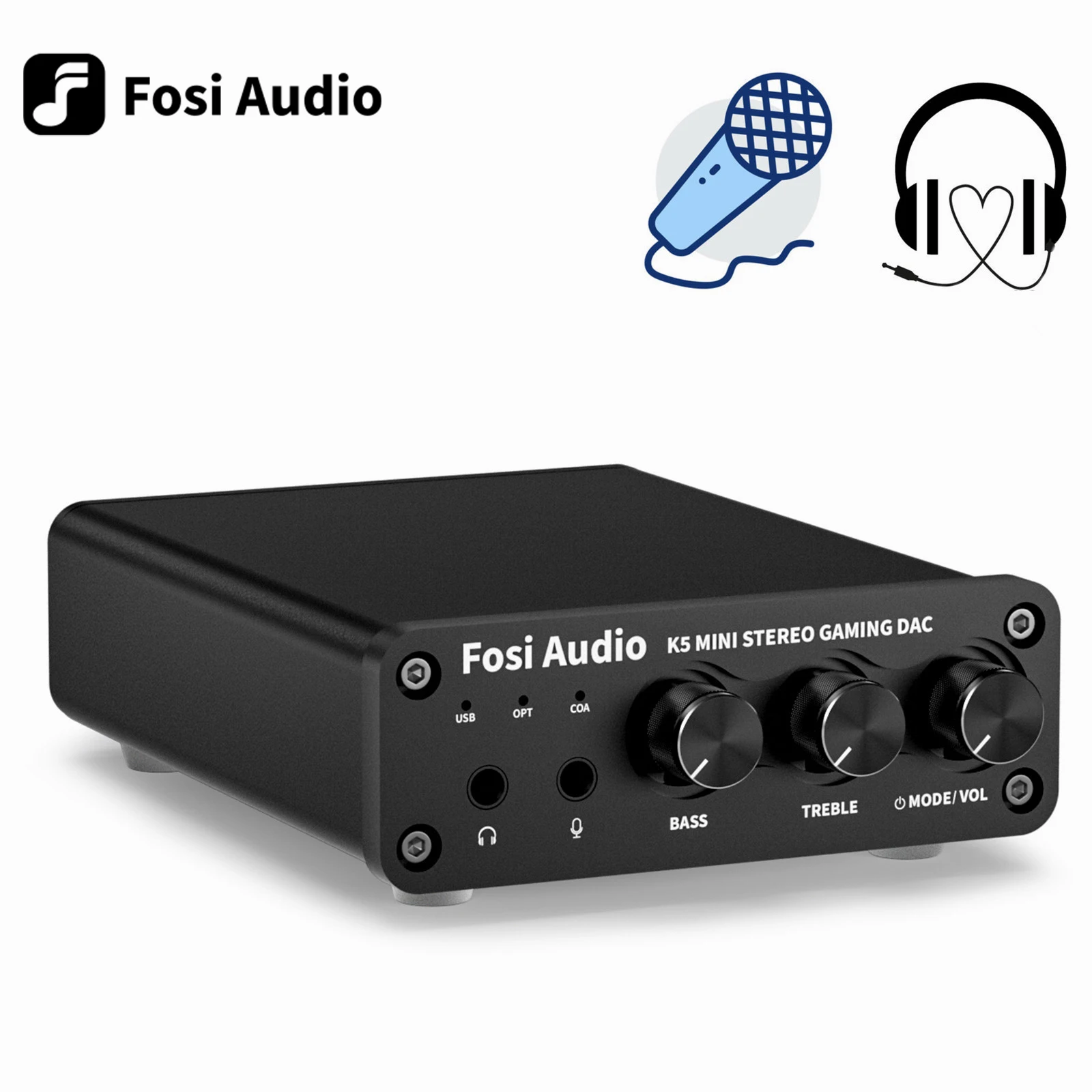 

Fosi Audio USB Gaming DAC With Microphone Headphone Amplifier Audio DAC Adapter for Desktop Powered Active Speakers
