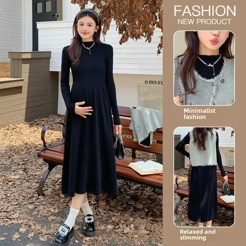 Твидовое трикотажное платье для беременных осень/зима 2024 средней длины