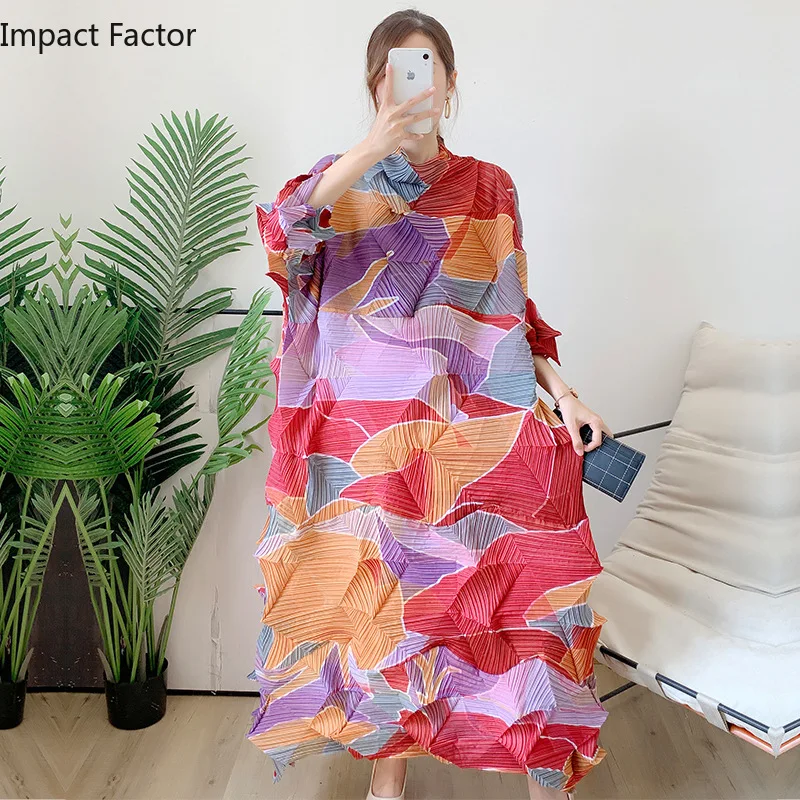 

Diamond Pleated Western Style Gradient Flower Dress 2023 Spring New Women's Random Pleated Loose Knee-length