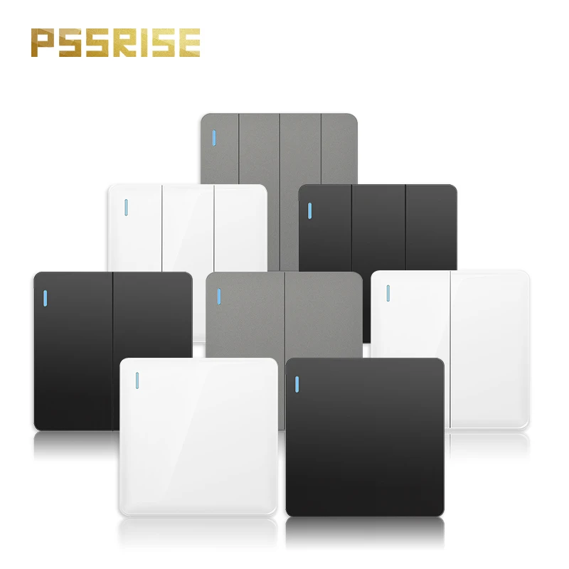 

PSSRISE EU Wall Light Switch Power Deluxe Grey/Black/White PC Panel 1/2Way Light Switch On/Off With Fluorescent Indicator 16A