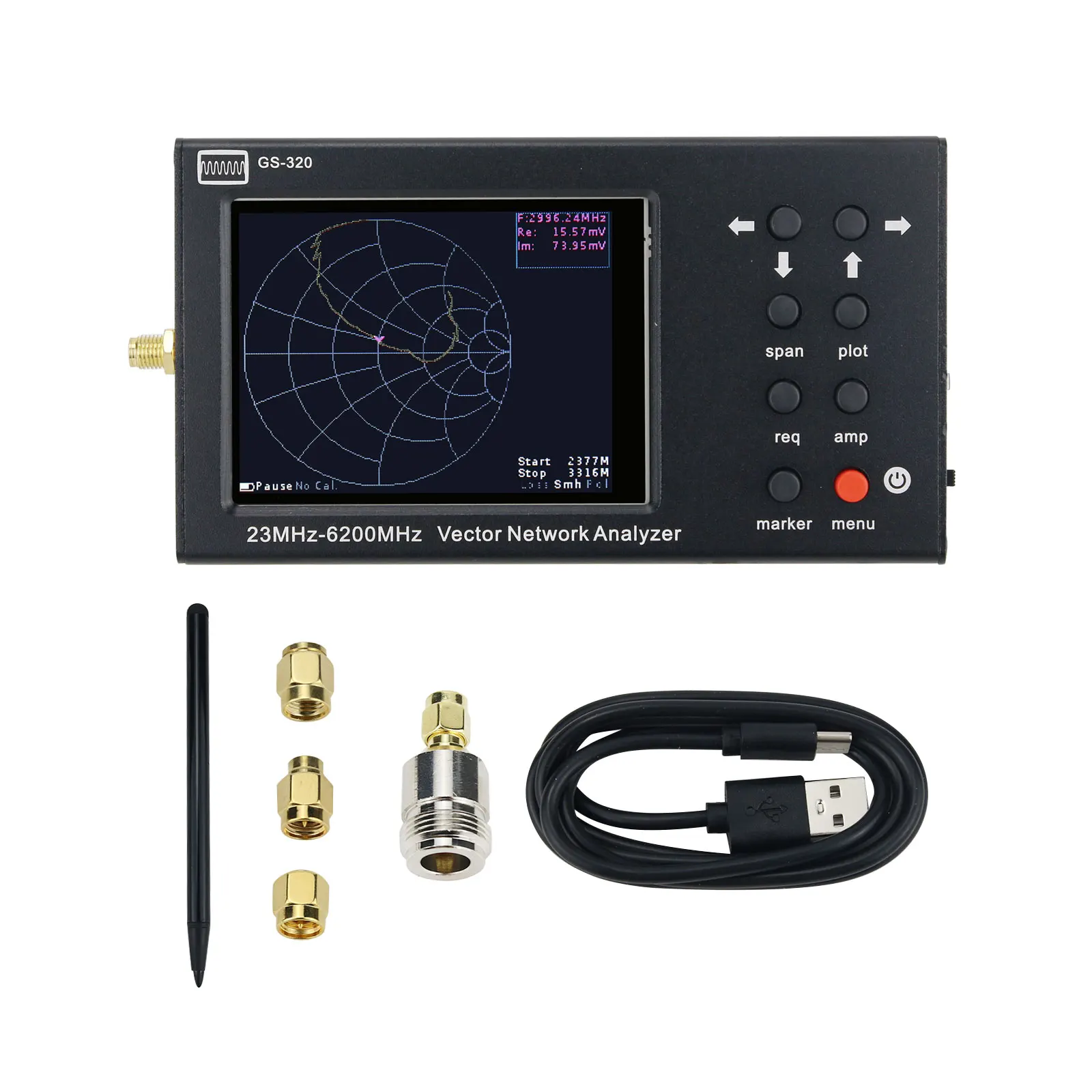 

GS-320 23MHz-6200MHz Vector Network Analyzer 6GHz NanoVNA Antenna Kit with 3.2" Color Screen