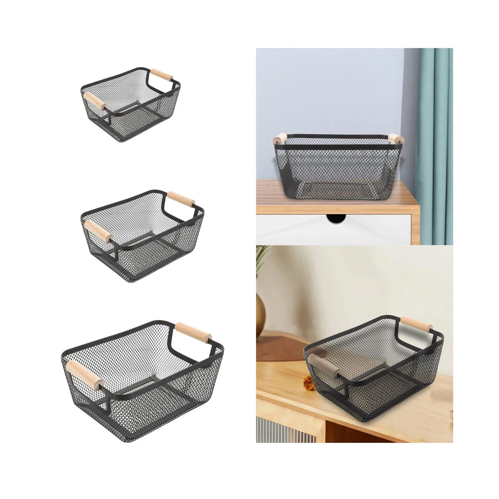 Металлическая проволочная корзина с деревянной ручкой контейнер