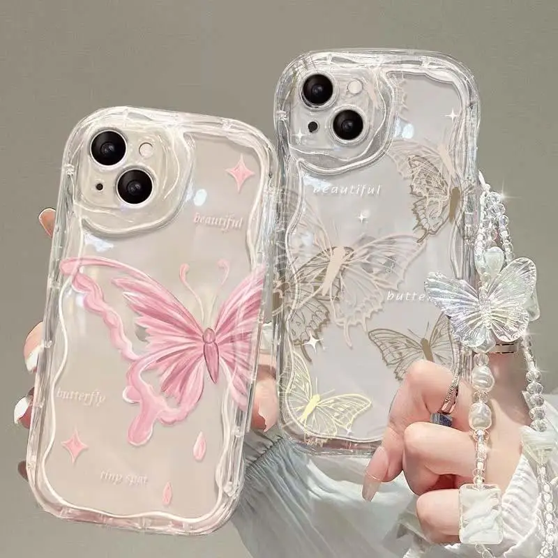 Чехол с цепочкой-бабочкой для VIVO Y03 Y28 Y17S Y21 Y19 Y17 Y11 Y20 Y22S Y02S Y76 Y35 Y36 Y77 Y55 Y78 Plus Y33T Y33S Y21S