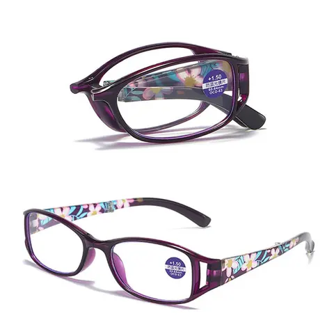 Складные очки для чтения для мужчин и женщин, модель 2023 года, защита от синего света, портативные женские очки для дальнозоркости с цветочным рисунком + 1 + 1,5 + 2 + 2,5 + 4