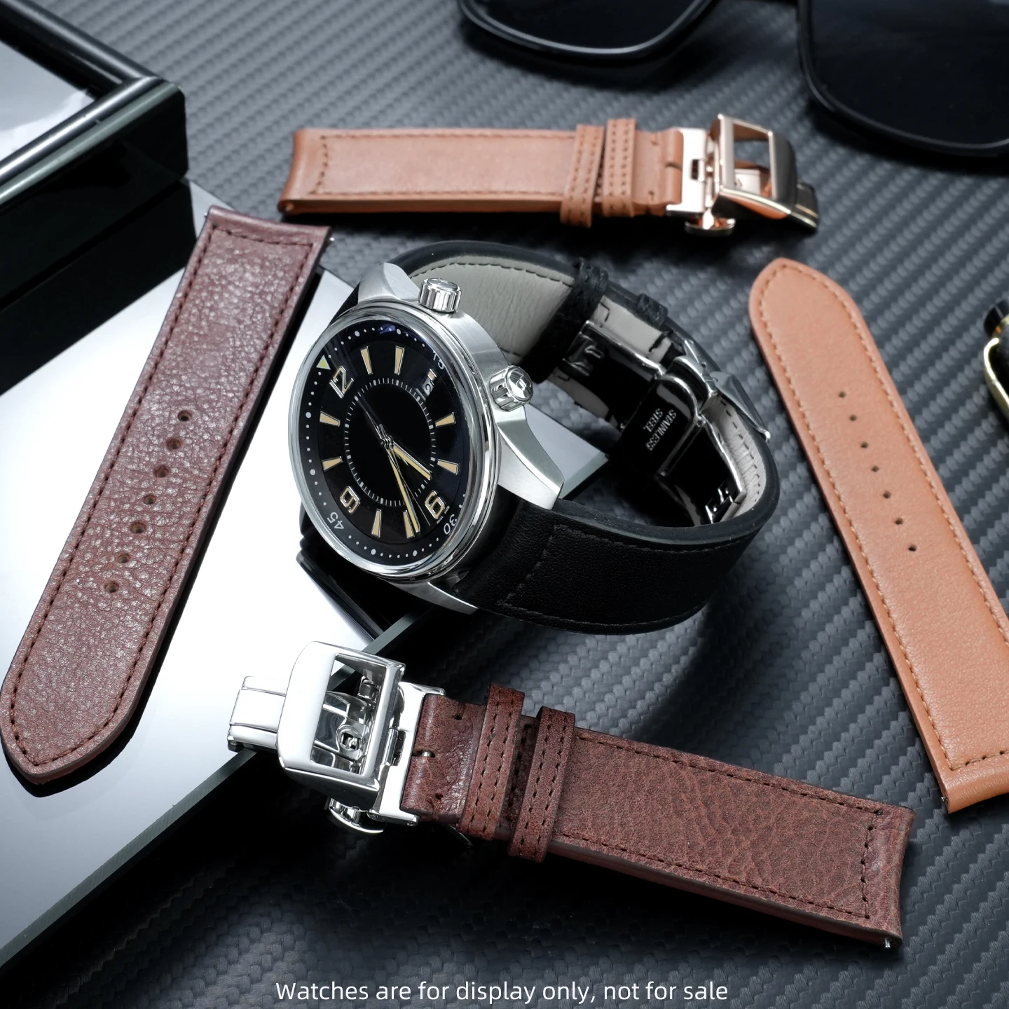 Фото Ремешок для часов из воловьей кожи для Jaeger-LeCoultre Master Polaris, 21 мм, быстросъемный, с раскладывающейся застежкой-бабочкой №1