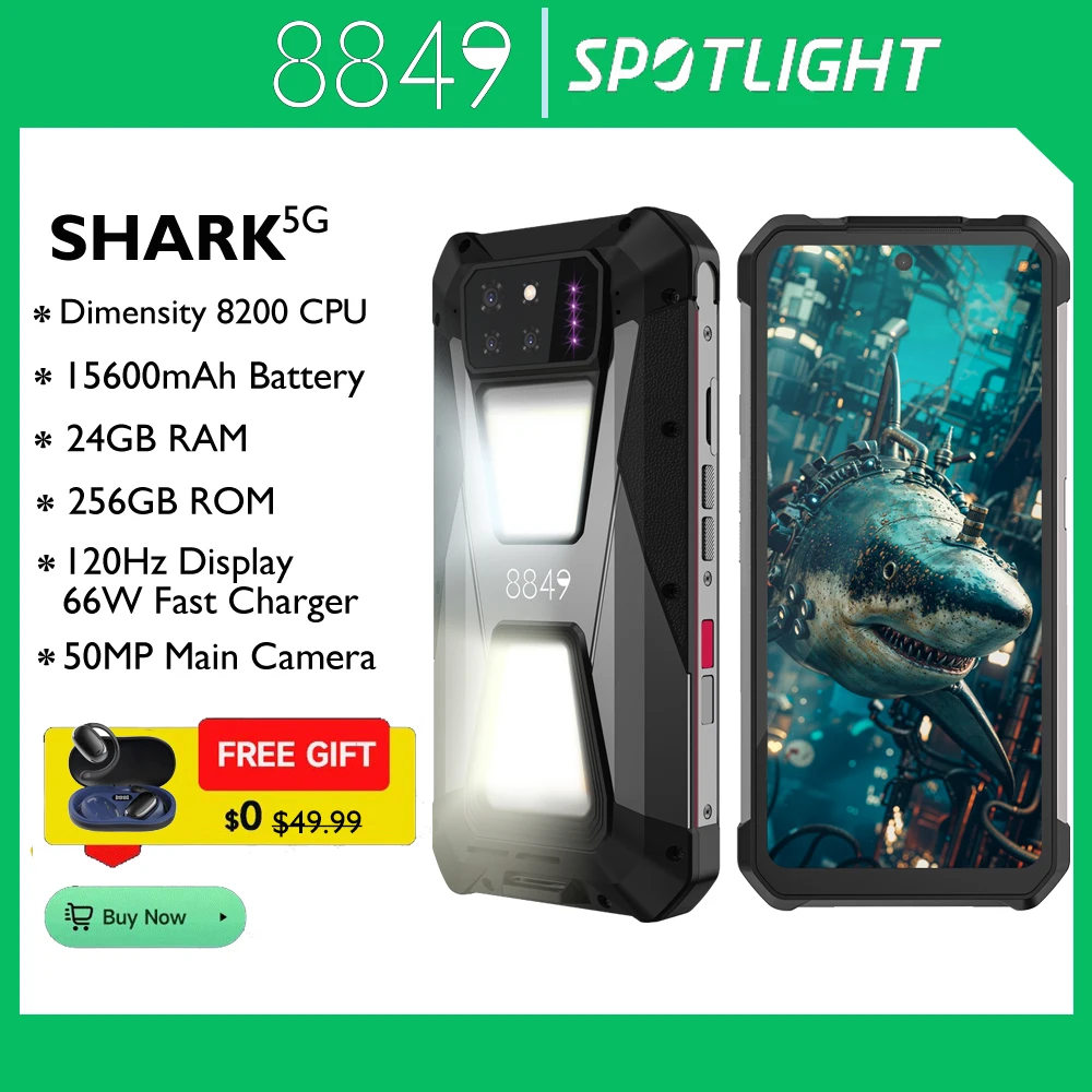 8849 SHARK прочный смартфон 5G 24 ГБ ОЗУ (12 + 12 ГБ) 256 ПЗУ 15600 мАч экран 120 Гц NFC Wi-Fi камера 6 50