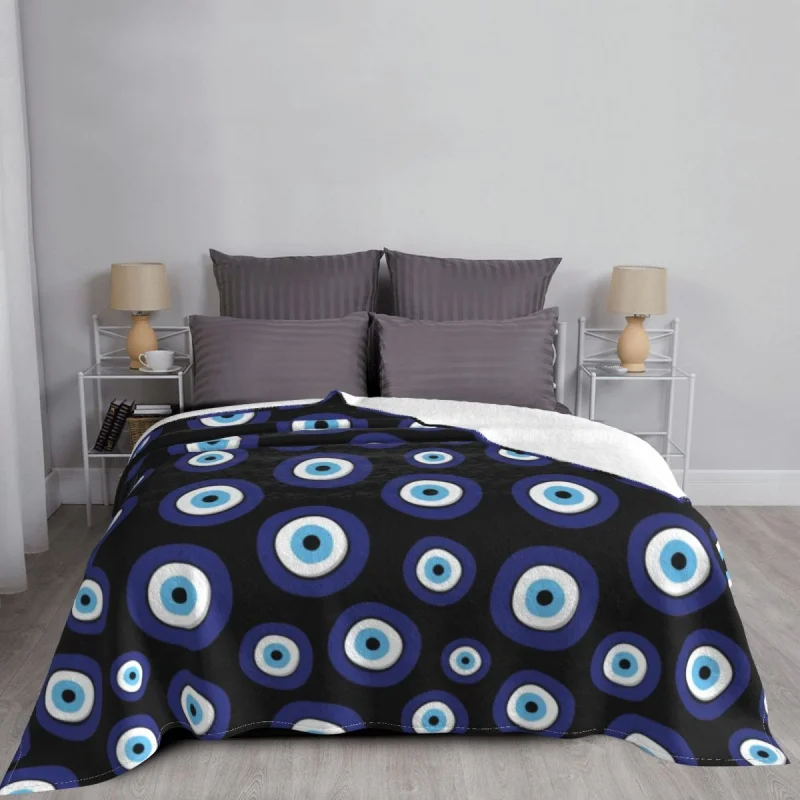 

Sofa Fleece Greek Amulet Evil Eye Pattern Throw Blankets Warm Flannel Nazar Lucky Charm Blankets for Bedding Travel