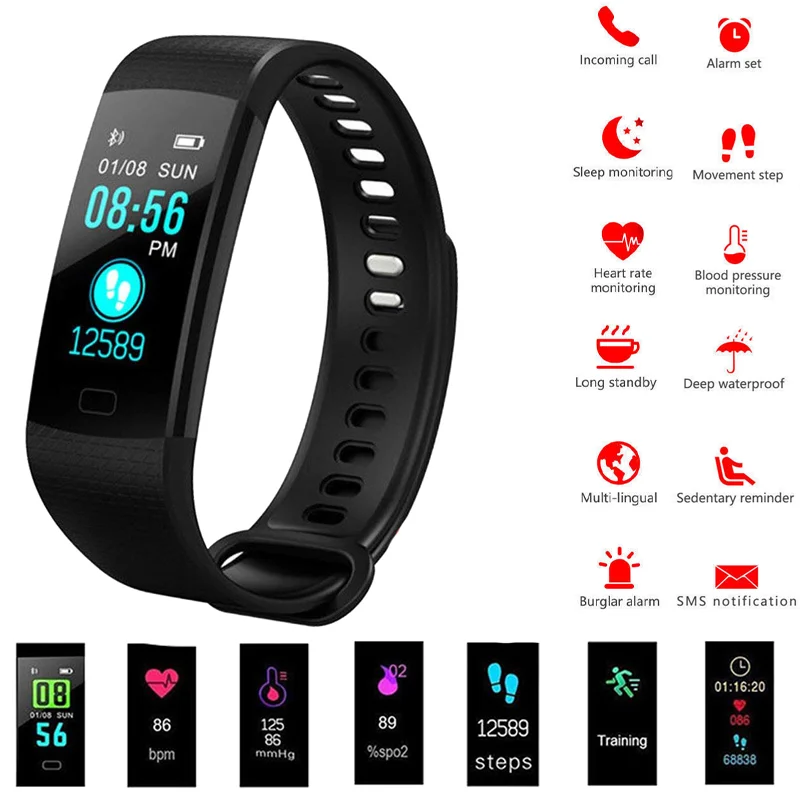 

Y5 Smart Watch 24 Hours Sleep Health Monitoring Heart Rate Blood Pressure Tracker Pedometer Men Ladies Bluetooth Wristwatches