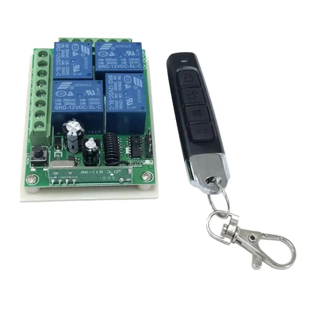 

1pc DC12V 4-CH Wireless Relay Switch with 4-Button Remote Control 433MHz 20