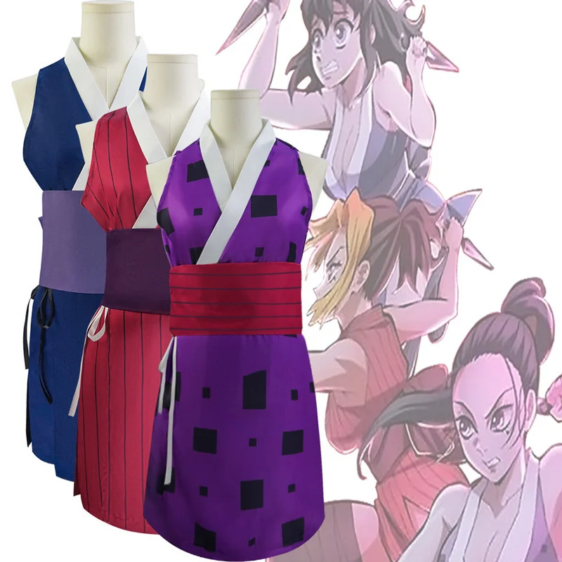 

Anime Demon Slayer Makio Suma Hinatsuru Tengen Cosplay Costume Kimetsu No Yaiba Season 2 Red Blue Purple Suit Kimono