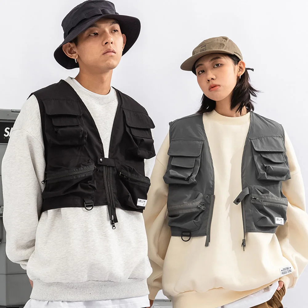 

Japan Style Short Tactical Vest Men Women Streetwear Fashion Loose Casual Sleeveless Jacket Military Multi-pocket Couple Vest