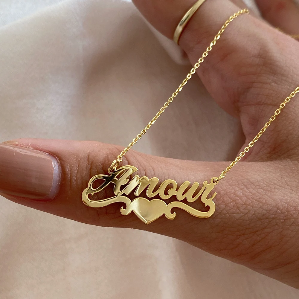 

Ювелирные изделия ручной работы, персонализированное ожерелье с именем для женщин, эффектная лента из нержавеющей стали в форме сердца, Женская цепочка