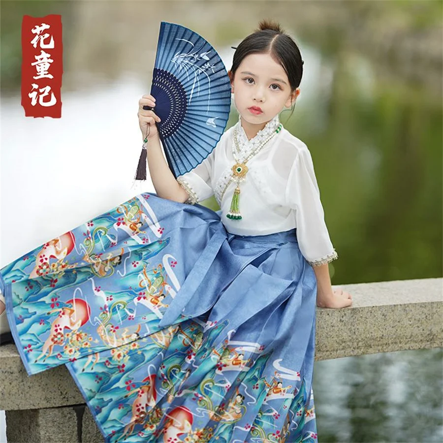 Детская юбка Hanfu с конским лицом для девочек традиционные китайские винтажные