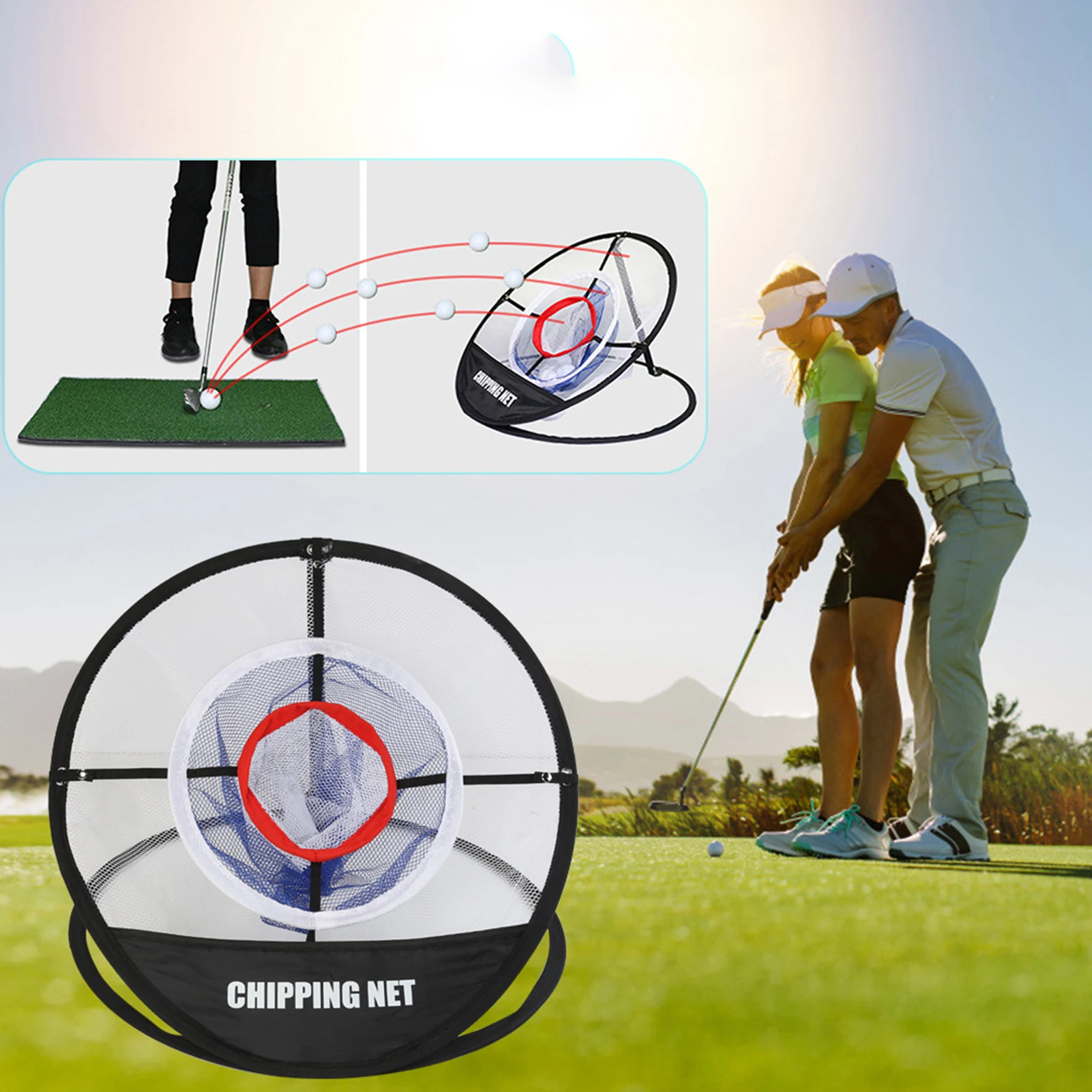 

New Golf Pop UP Indoor Outdoor Chipping Pitching Cages Mats Practice Easy Net Golf Training Aids Metal Net Set