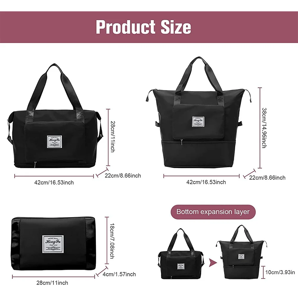 Women Shoulder Travel Bag Luggage Storage Handbags Training Gym Yoga Sport Large Capacity Collapsible Duffle Tote Organizer 2023