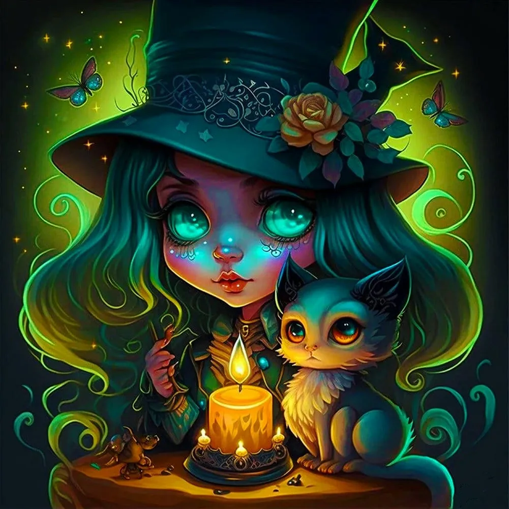 

Sunature 5D Full AB Square Round Drills Owl Girl Diamond Painting Poured Glue Canvas