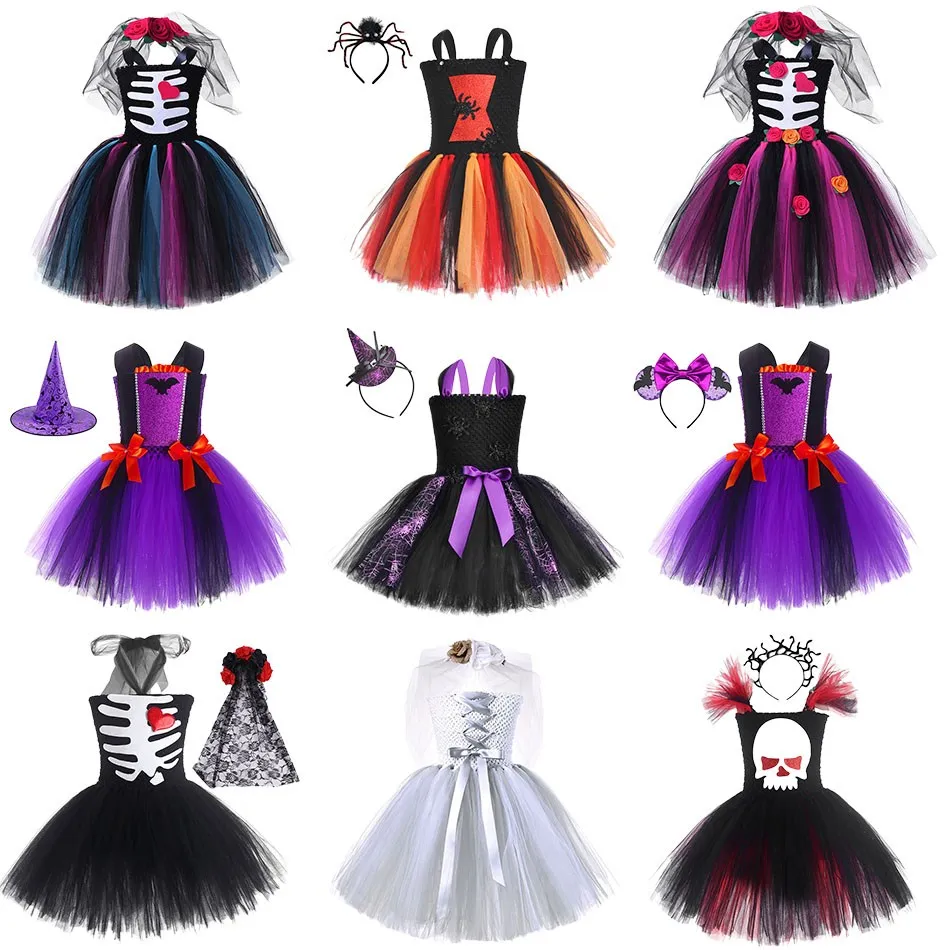 

Disney Dark Witch Halloween Tutu Dress For Girl Kids Birthday Party Dress With Hat Children Cosplay Carnival Costume 2-12Years