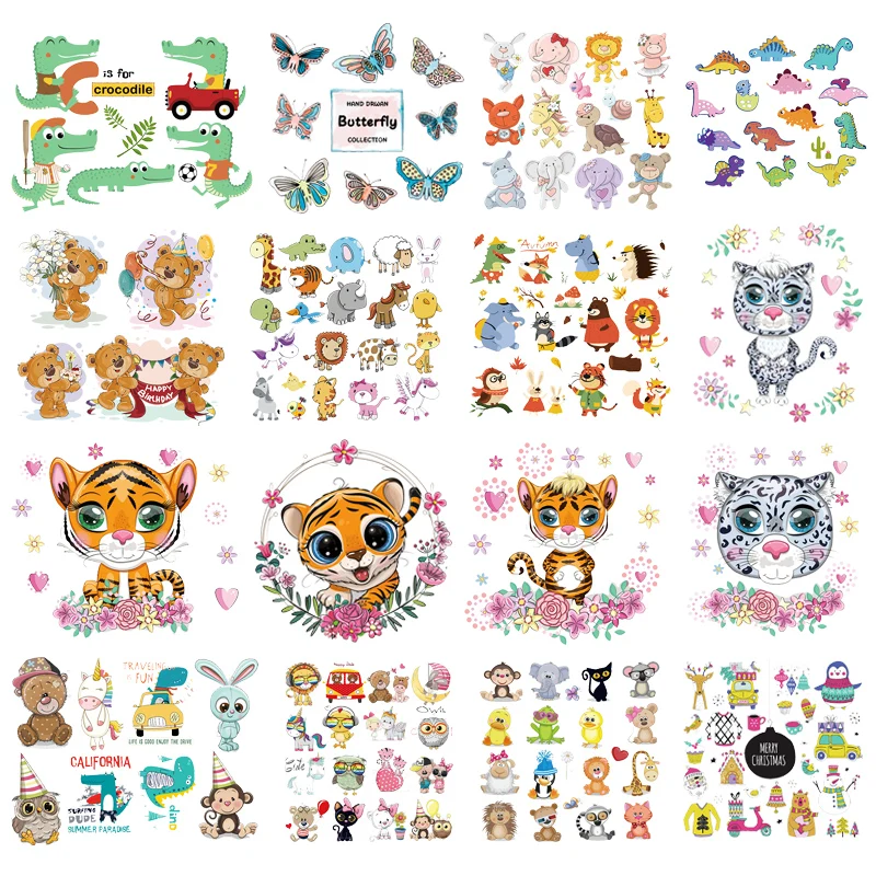 

Cute Small Animal Iron On Transfers DIY Cartoon Heat Transfer Vinyle Patch Ironing Thermal Stickers Clothes T Shirt Applique