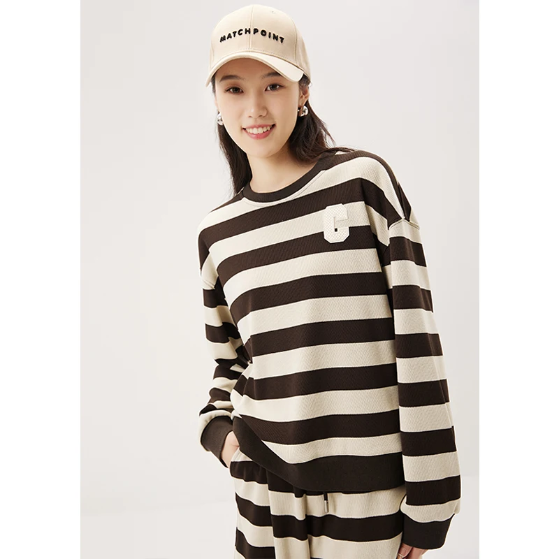 

Fashion 2022 New Summer Sets Womens Outfits Casual Appliques Striped Sweatshirt +pants LOOSE Pullover Elastic Waist