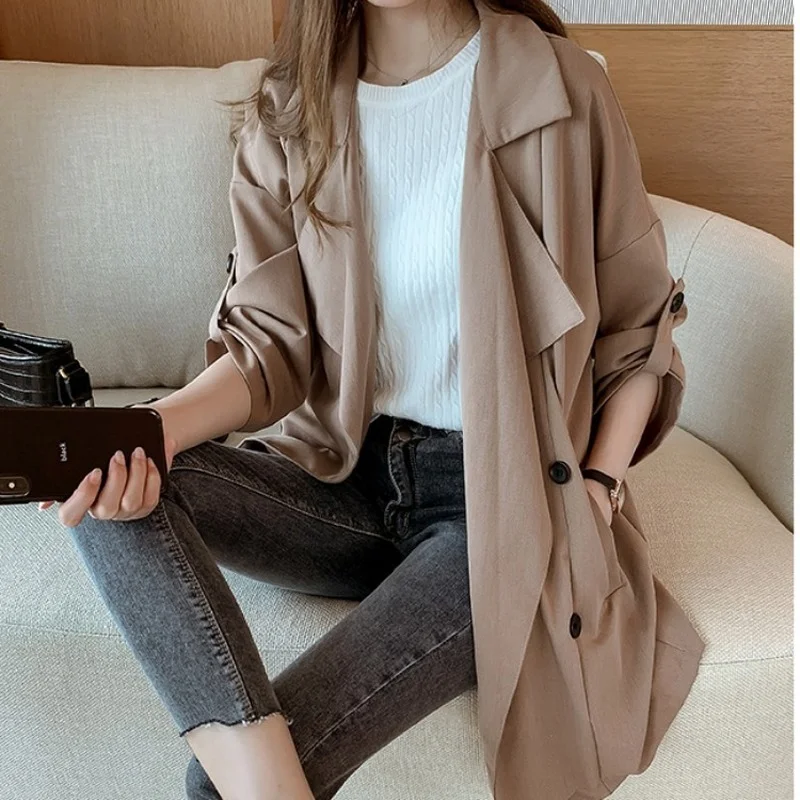 

Trench Coat for Women Jackets Women Clothes Spring and Autumn Korean Version Trench Coat Double-Breasted Belted Lady Cloak