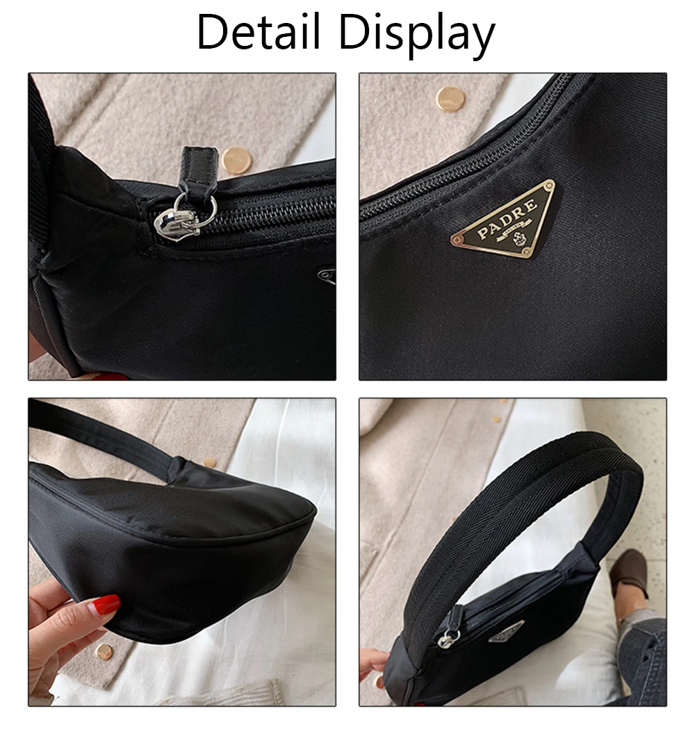 Shoulder Handbag Bag for Women 2023 New Fashion Handheld Small Black Bag Casual Nylon Fabric One Shoulder Underarm Bag